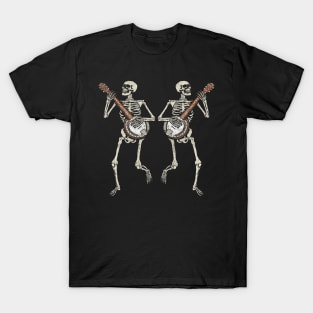 Retro Dancing Skeleton Pair Banjo Vintage Graphic T-Shirt